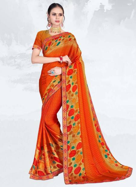 Orange Colour SULAKSHMI BELISHA Fancy Chiffon Printed Casual Daily Wear Saree Collection 2902